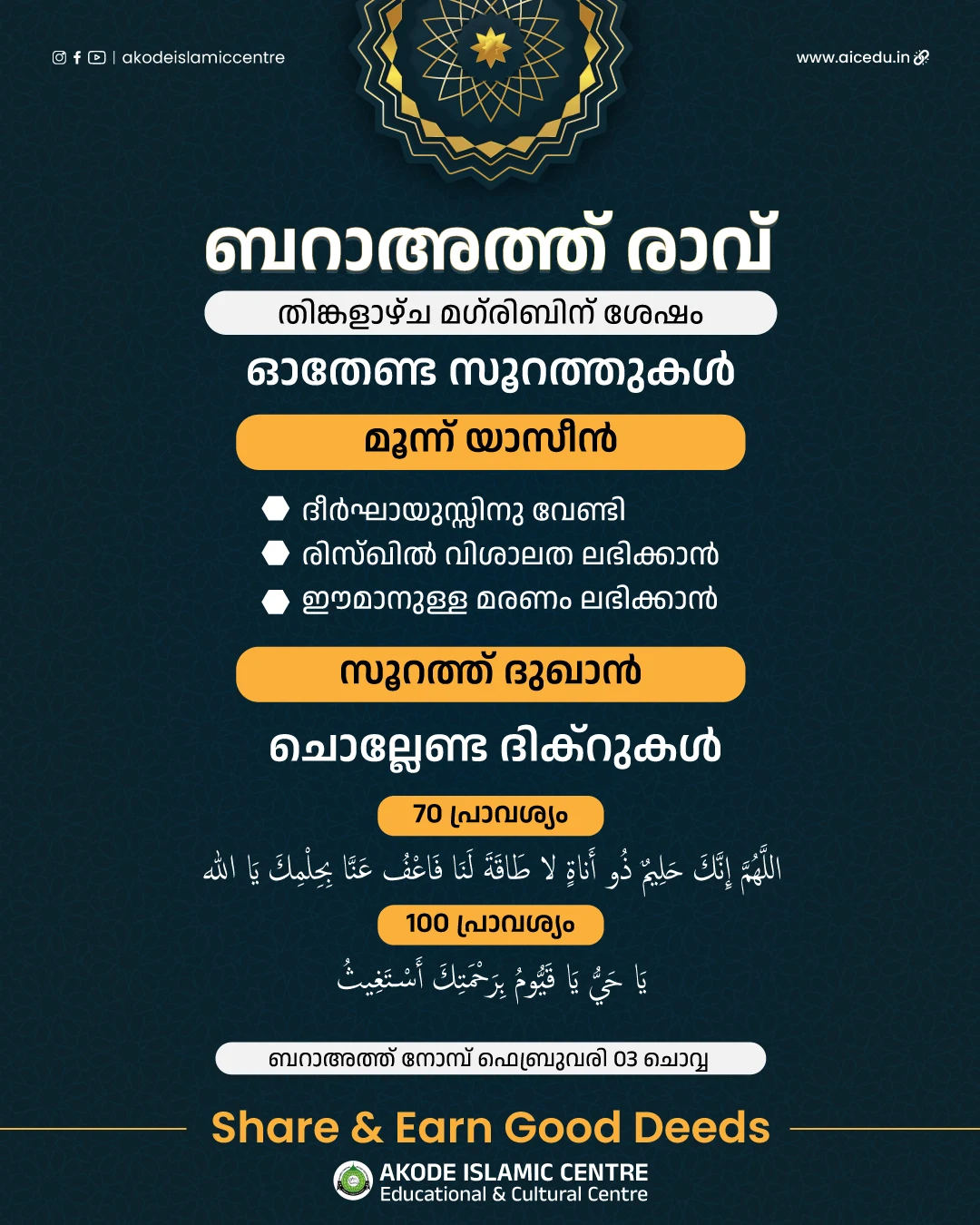 ബറാഅത്ത് രാവിലെ പ്രത്യേക ദിക്റുകളും പ്രാർത്ഥനകളും